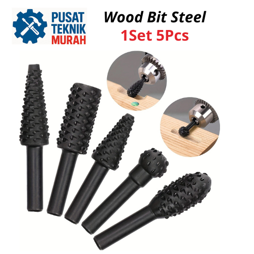 5Pcs Mata Bor Ukir Kayu Set Wood Bits Steel Gerinda Kikir Ukir Kayu Rasp Tuner Die Grinder