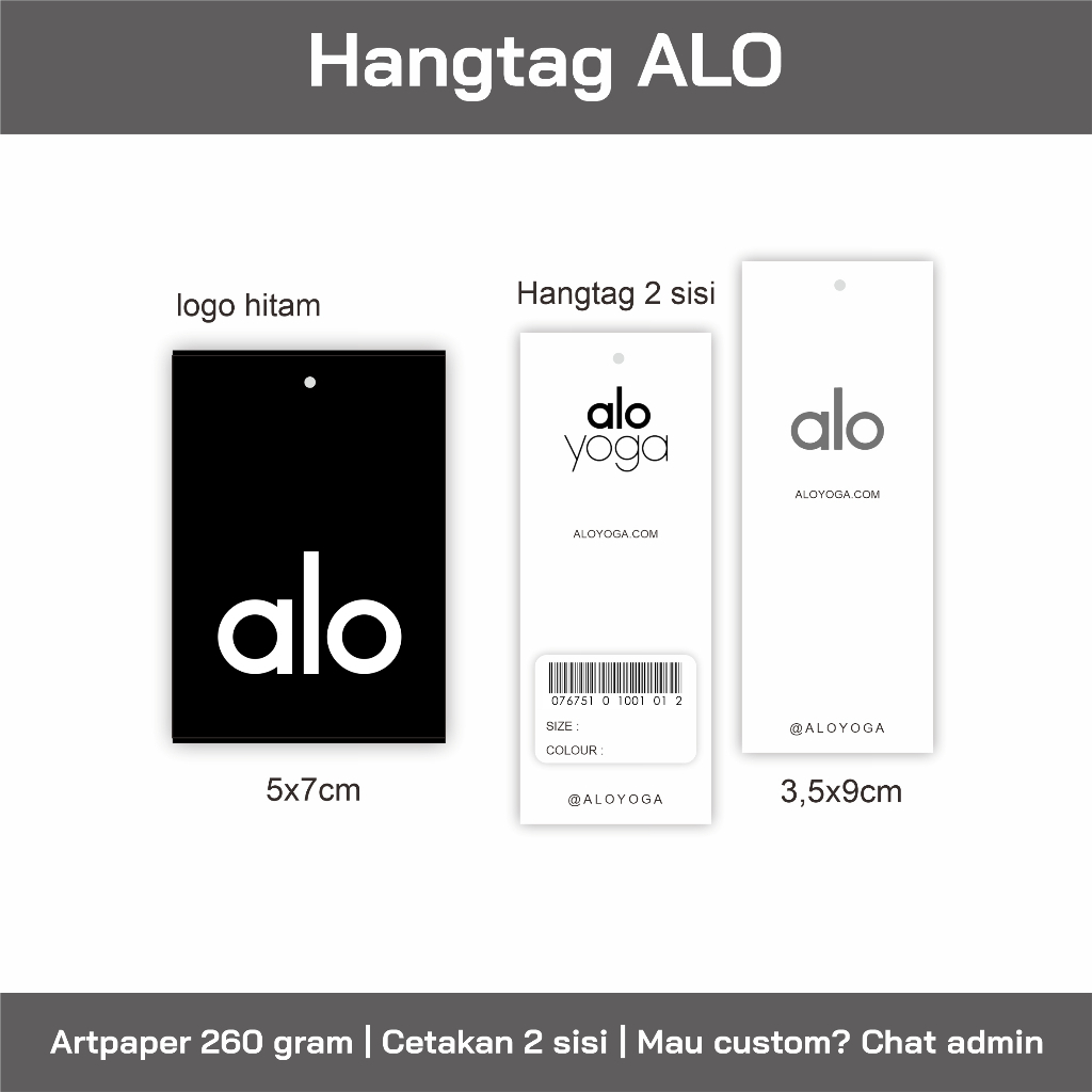 HANGTAG ALO YOGA // LABEL BAJU TAS SEPATU BRANDED