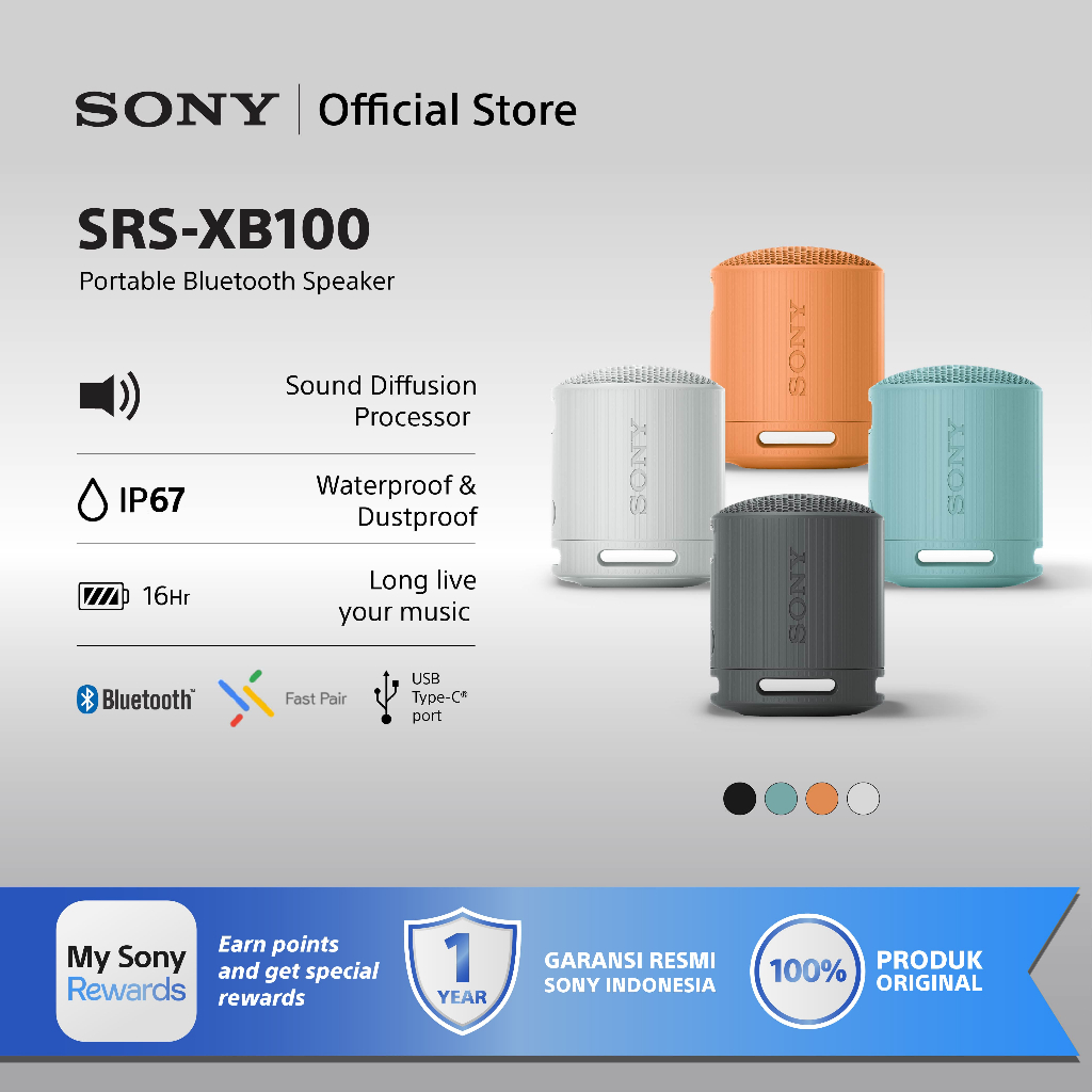 Speaker Sony SRS-XB100 Portable Wireless Speaker Bluetooth Extra Super Bass Battery Up to 16h Androi