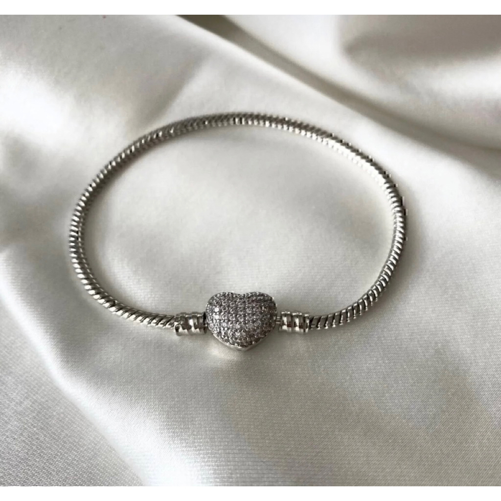 Gelang Pandora Turki Steel Heart Love Original Turki