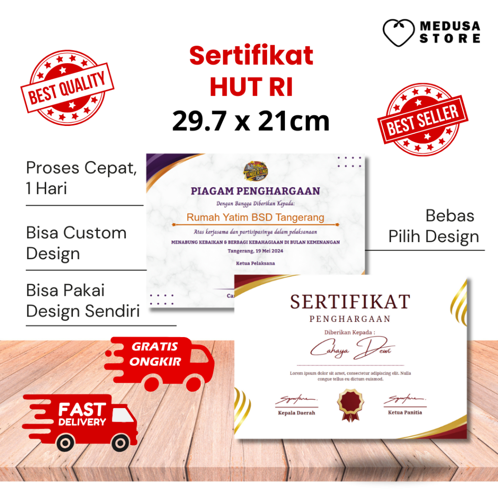 Cetak dan Print Sertifikat / Piagam Penghargaan acara Lomba