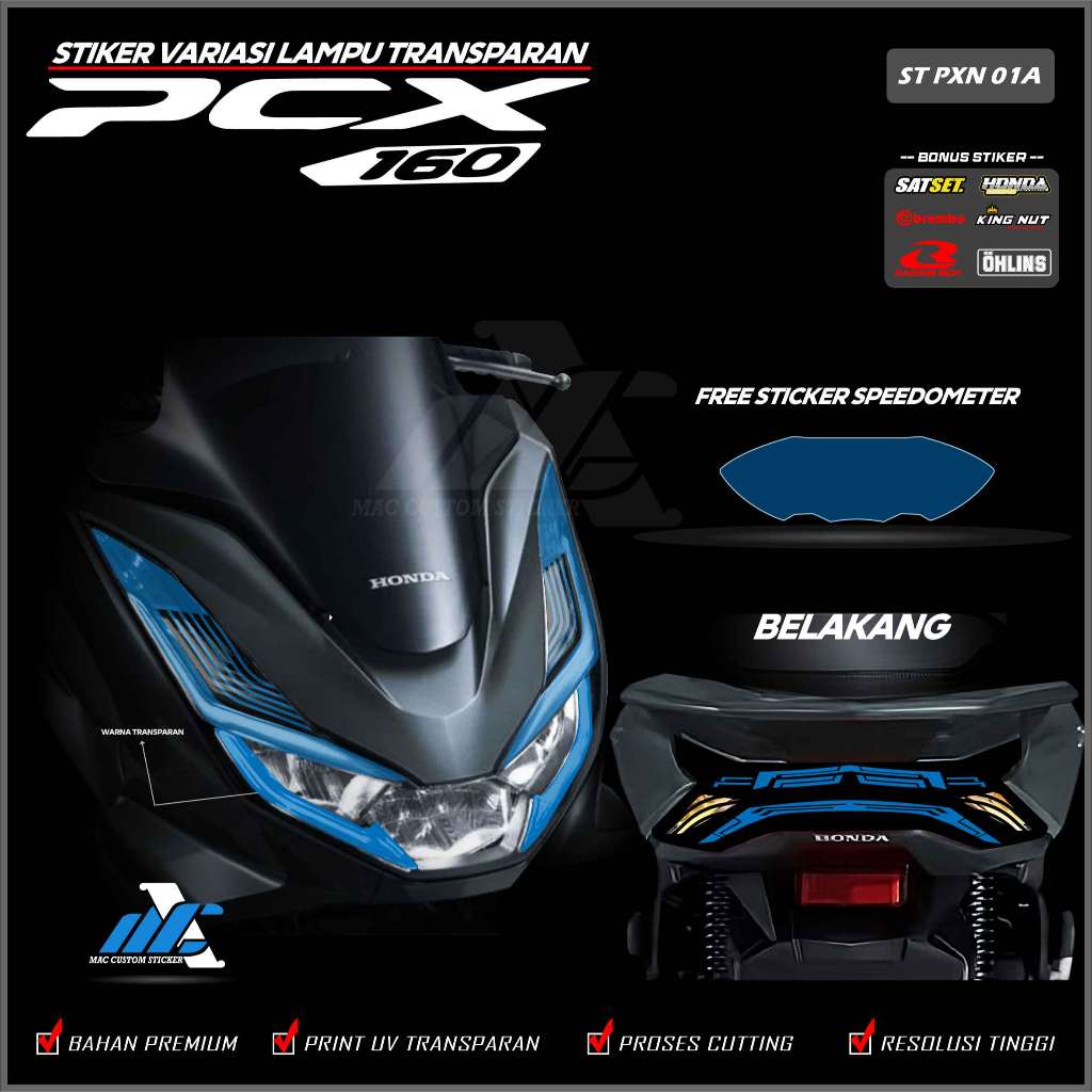 Stiker Lampu Pcx 160 - Stiker Lampu 1 Set Depan Belakang Transparan Uv Motor Pcx 160 - ST PXN 01
