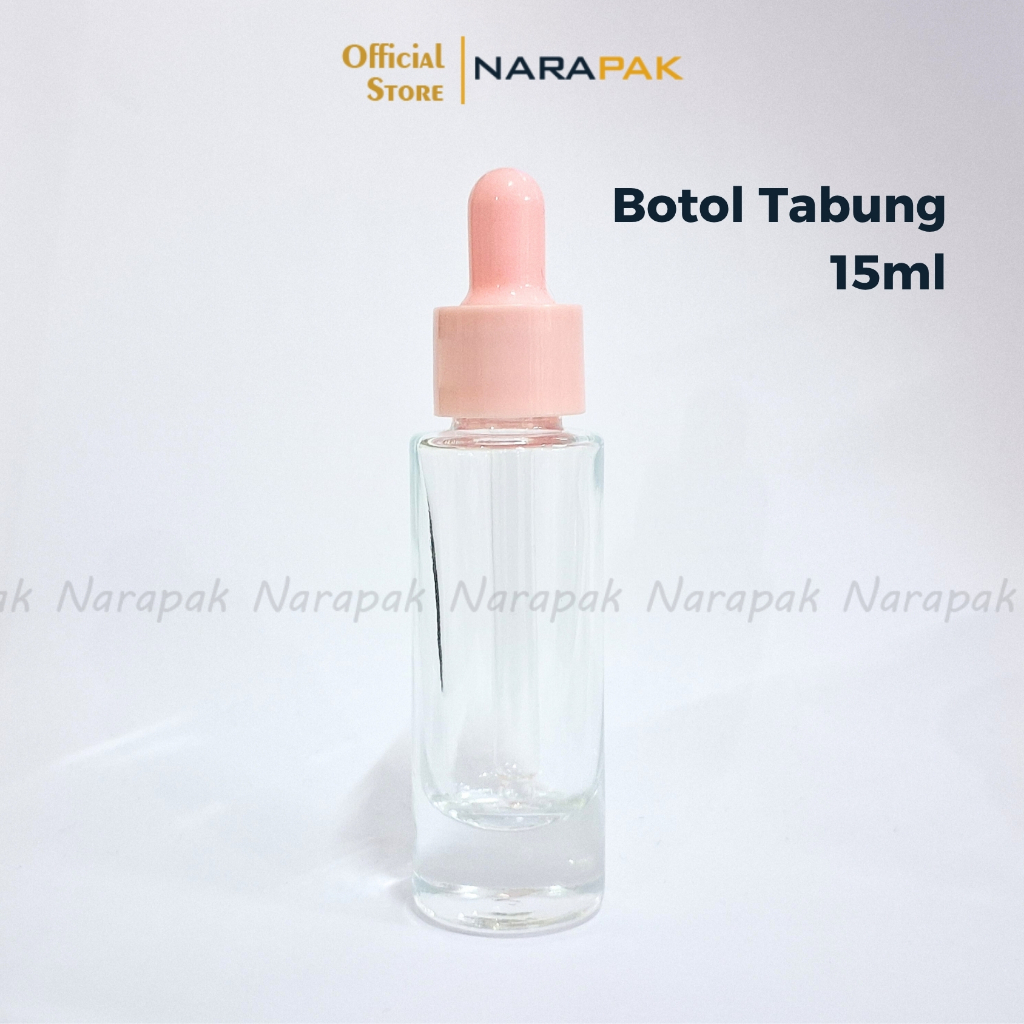 Botol Kaca 15ml Tabung Tinggi Bulat Bening Tutup Pink Unik Pipet Tetes Serum Skincare