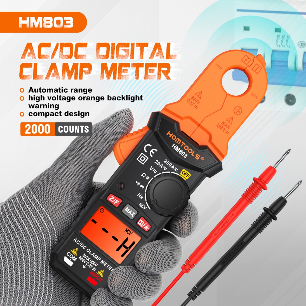 HOMTOOLS HM803 Multimeter Klip Digital True RMS NCV 2000 Hitungan Pengukuran 600V Tegangan 200A Arus
