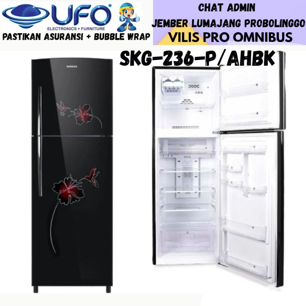 KULKAS SANKEN SKG236P/AH V BLACK LEMARI ES 2 PINTU