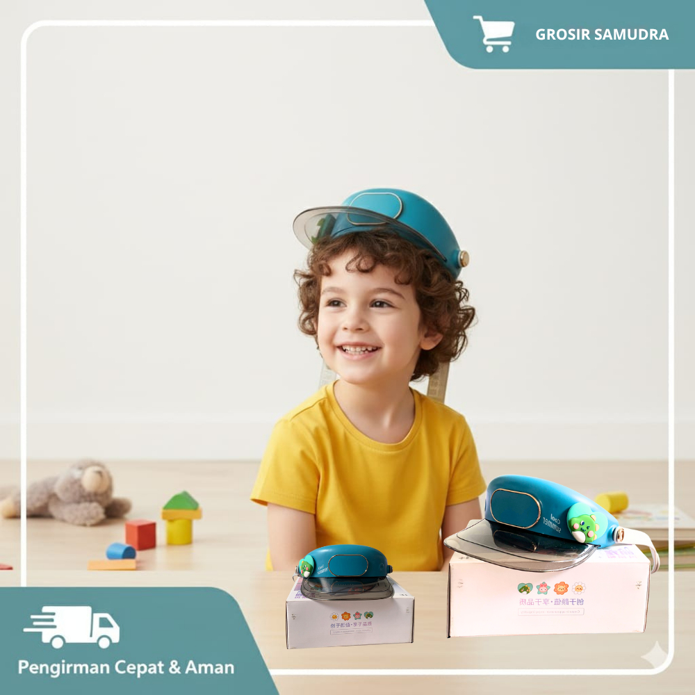 Topi Kipas Visor Anak Premium Kipas Rechargeable Head Fan Hat Anti Panas UV