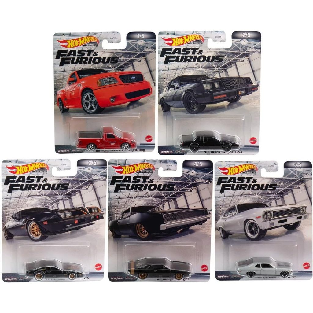 Hot Wheels Premium Fast & Furious 2022 Complete 5‑Pack Bundle (DMC55‑957J) | Ford F‑150 SVT Lightnin