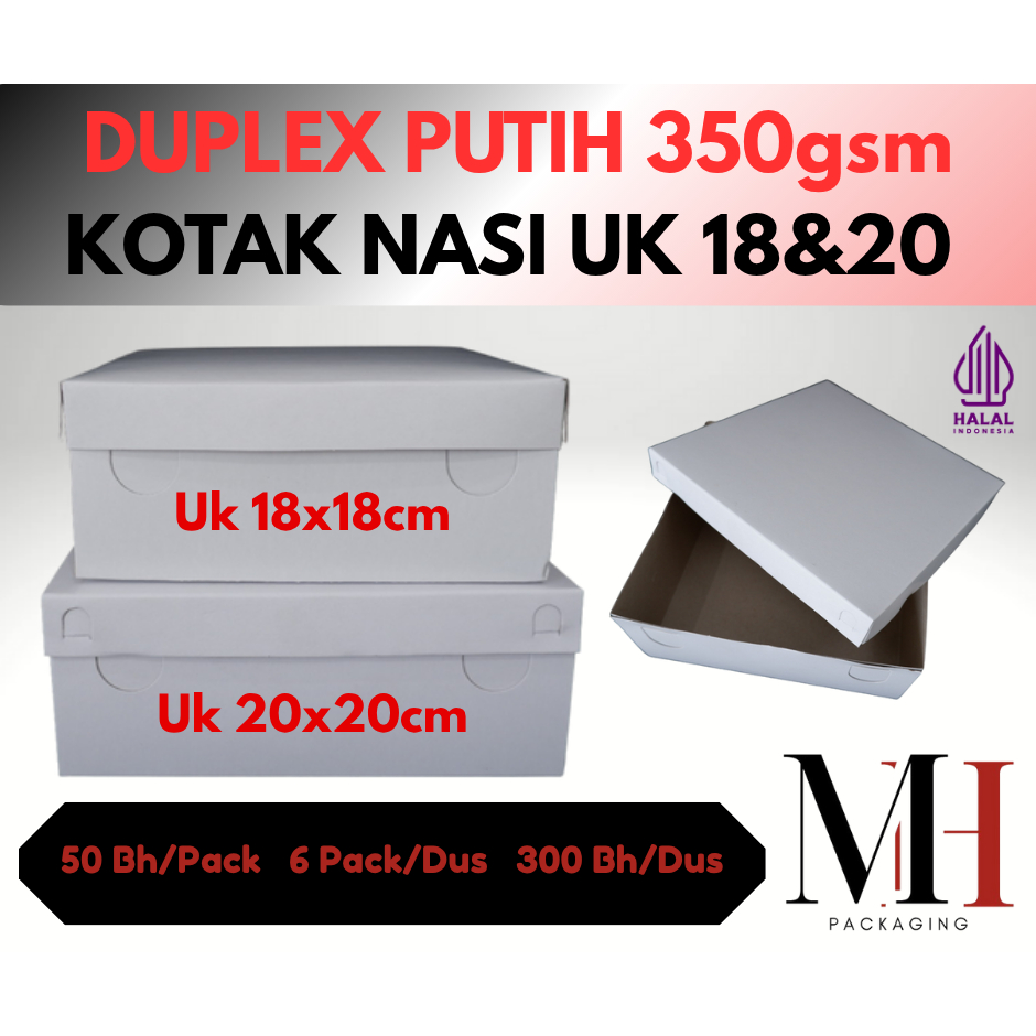 INSTANT ~ KOTAK DUS BOX MAKANAN NASI PUTIH 18X18 / DUS NASI KOTAK 18X18 / 20X20 - 350gsm 400gsm