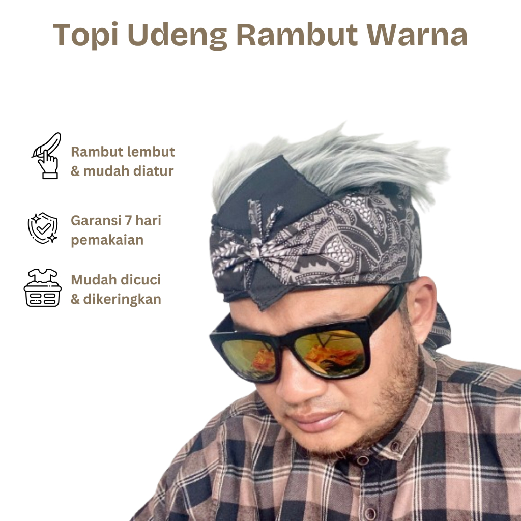 Topi Rambut Udeng Pria, Topi Udeng Jawa Bali Batik, Topi Udeng Rambut Palsu