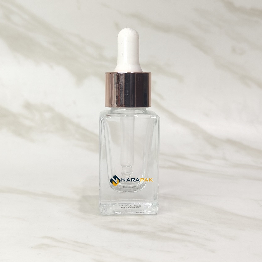 Botol Kaca 20ml Kotak Bening Tutup Ring Rosegold Botol Pipet Skincare Serum Dropper 20KT