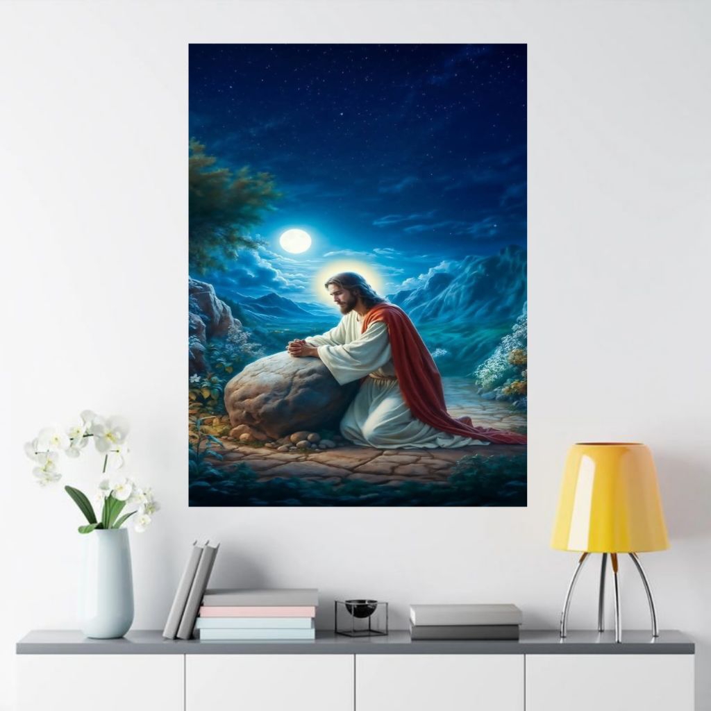 poster cetak hiasan dinding jumbo gambar TUHAN YESUS BERDOA,dekorasi rumah kamar tidur ruang tamu mi