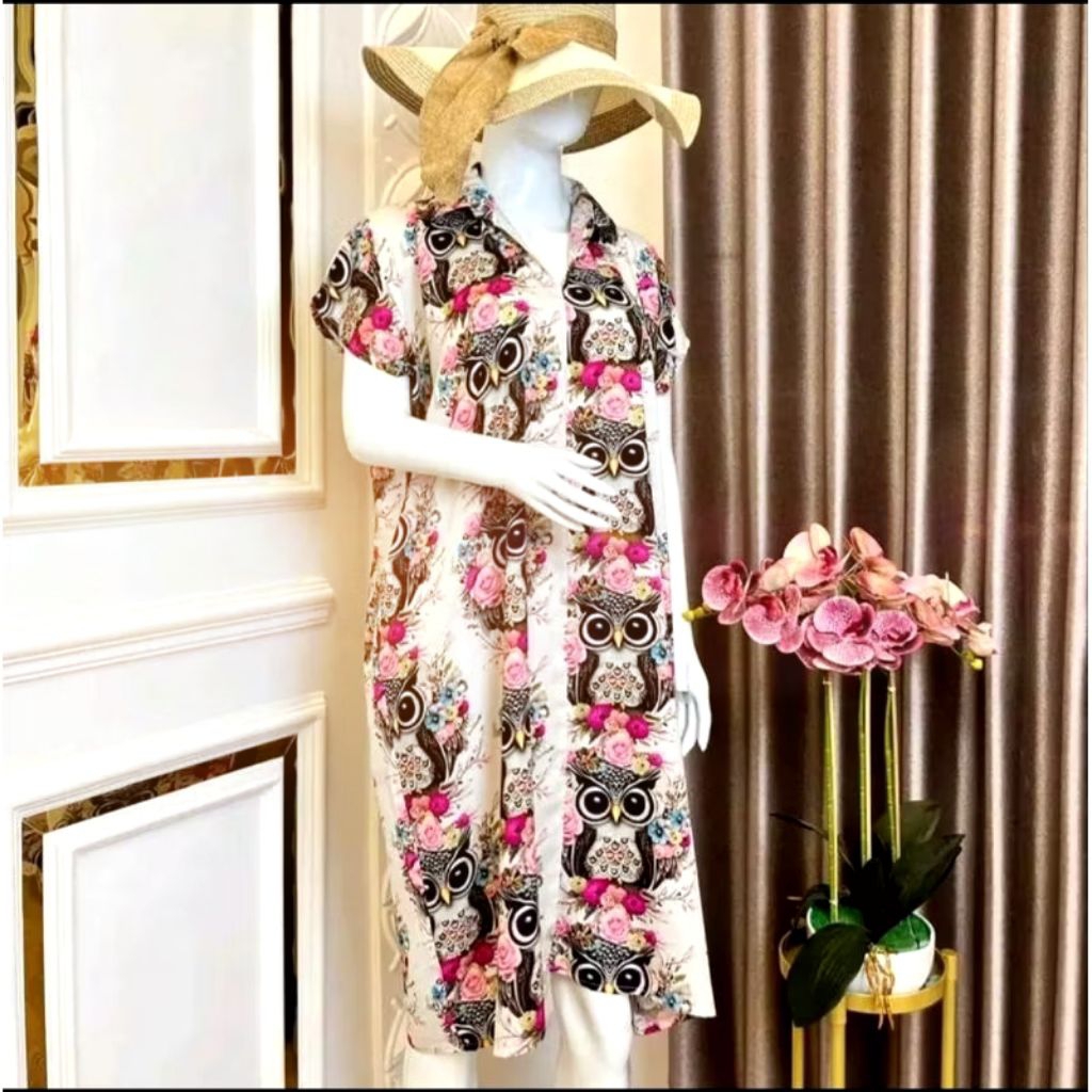 DASTER TIARA KERAH V-NECK/ DASTER KERAH JUMBO/ DASTER RAYON MOTIF BURUNGMALAM