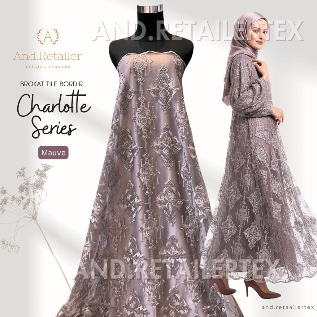 Bahan Kain Brokat Tile Bordir Charlotte Series Warna Mauve