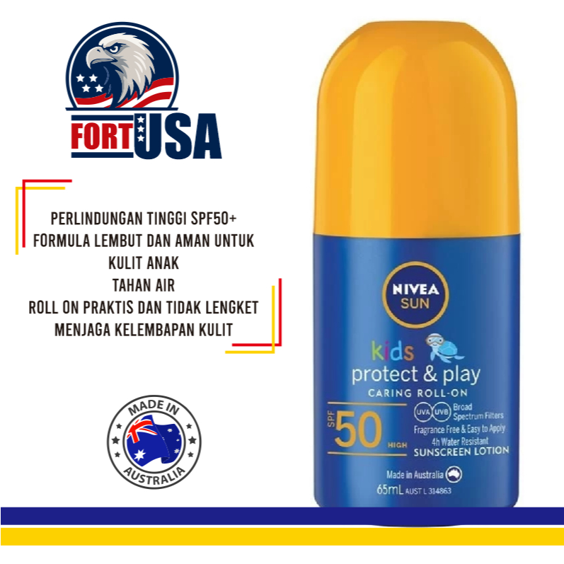 NIVEA Sun Kids Protect & Play SPF 50+ Sunscreen Roll On 65ml – Tabir Surya Anak Anti Air