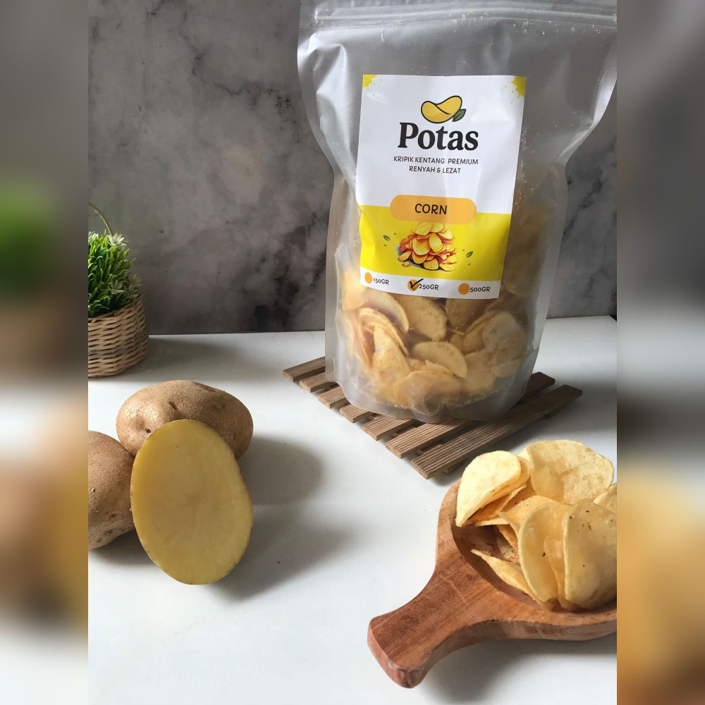 Keripik Kentang Rasa Corn POTAS 250g Potato Chips Crispy Gurih