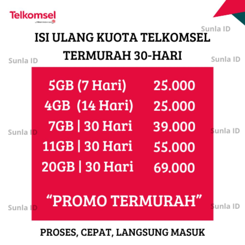 Kuota Telkomsel 5GB, 7GB, 20GB, 50GB l 30 Hari-an