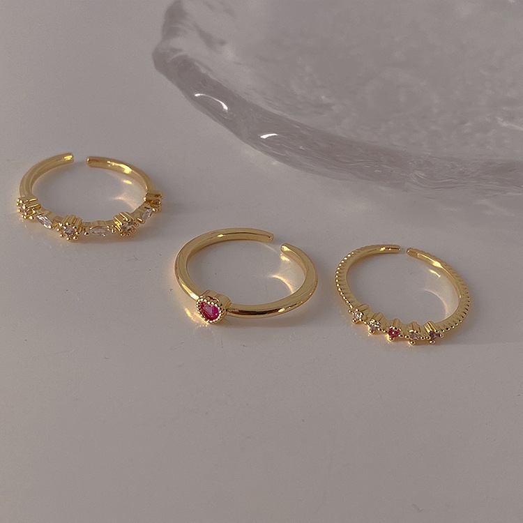 S925 Cincin hati zirkon retro Prancis terbuka kepribadian Korea sederhana serbaguna temperamen cinci