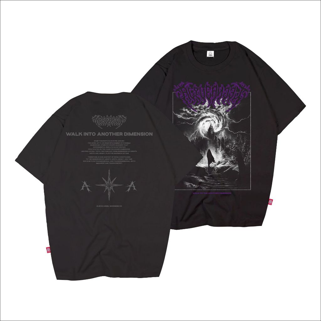 Kaos Distro Pria & Wanita Hitam Art Font Metal Another Dimension Depan Belakang Graffiti Mural Kalig