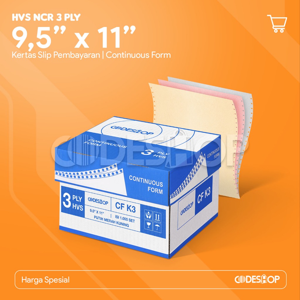 Codeshop Kertas Continuous Form 3 Ply 9.5x11 inch NCR Faktur Surat Jalan Slip Gaji Laporan Keuangan