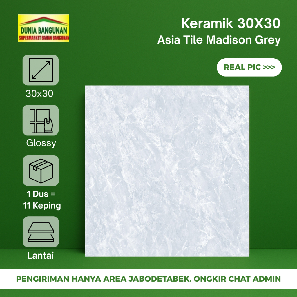 Keramik Lantai 30x30 Asia Tile Madison Grey Keramik Lantai Glossy Marble Abu