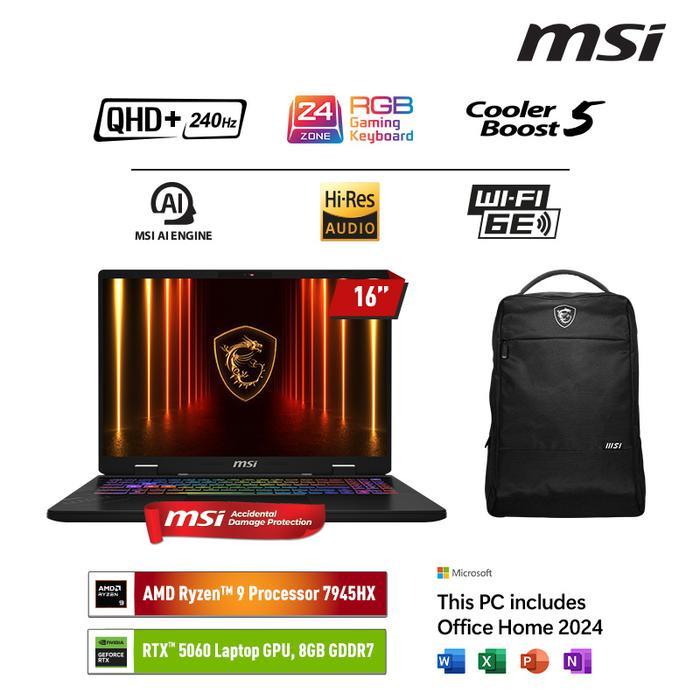 MSI CROSSHAIR A16 HX RYZEN 9 7945HX RTX5060 16GB 512GB 16.0QHD+ 240HZ W11+OHS - 16GB