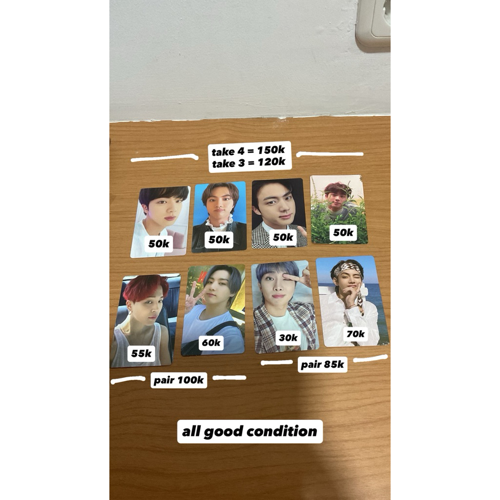 Photocard PC BTS Jungkook Taehyung Jimin Seokjin Namjoon RM Butter Pout Kebun BE Satuan (Pair Cek De