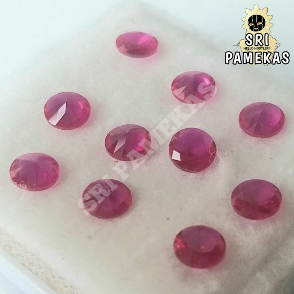 Batu Permata Merah Delima Ruby Rose Bangkok 9 Mohz Round Brilliant 5 mm