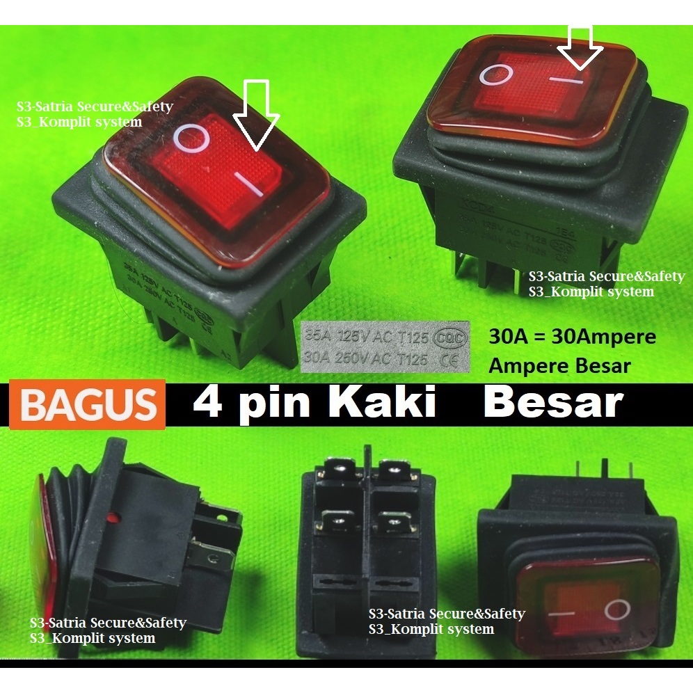 Merah tombol WP 30A bagus IO I O Saklar 4 Kaki On Off 30A karet Waterproof KCD sakelar Switch 4 Pin 