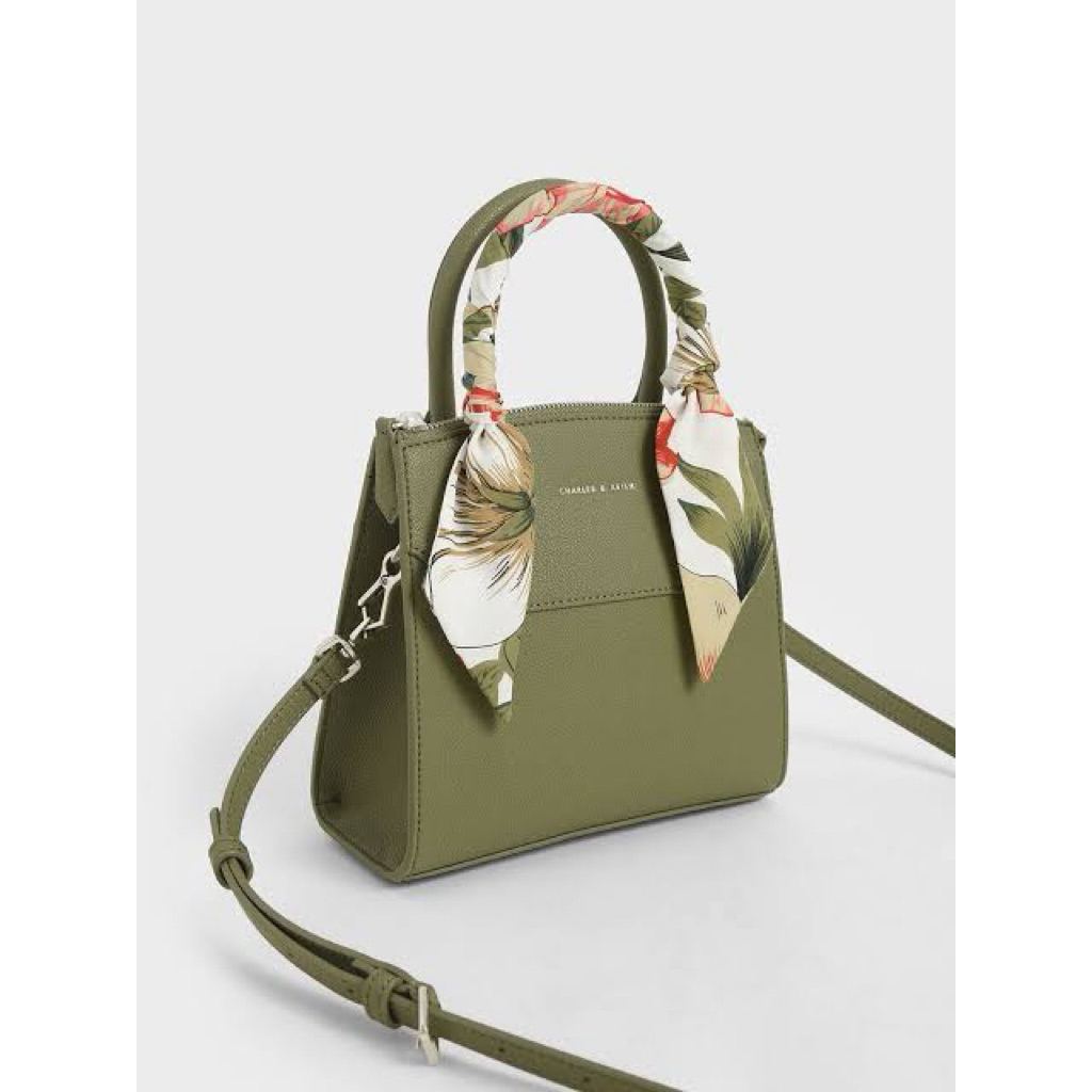 Charles & Keith Scarf-Wrapped Top Handle Bag in sage green