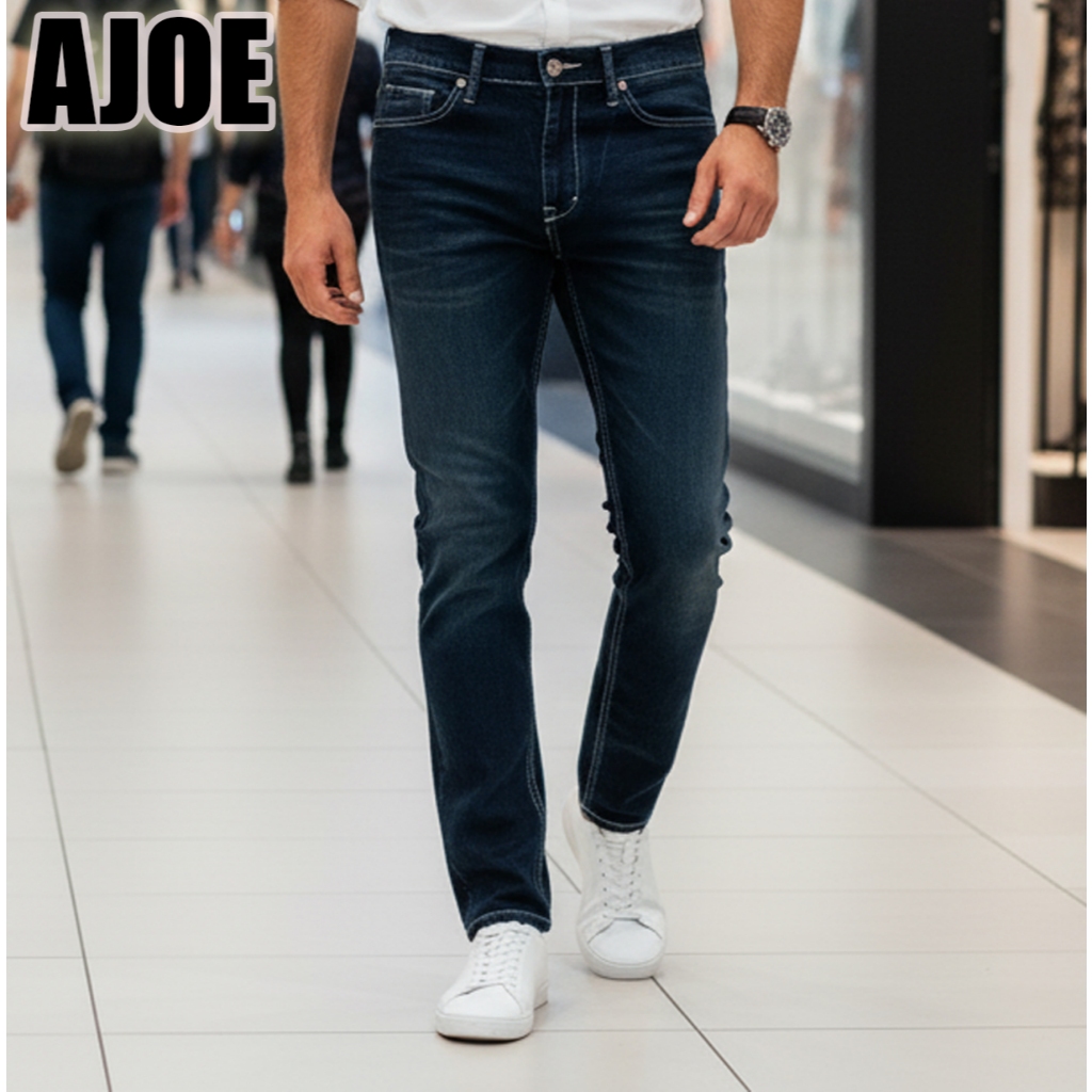 DENIM AJOE CELANA JEANS DENIM PRIA SLIMFIT RAW DENIM WHISKER
