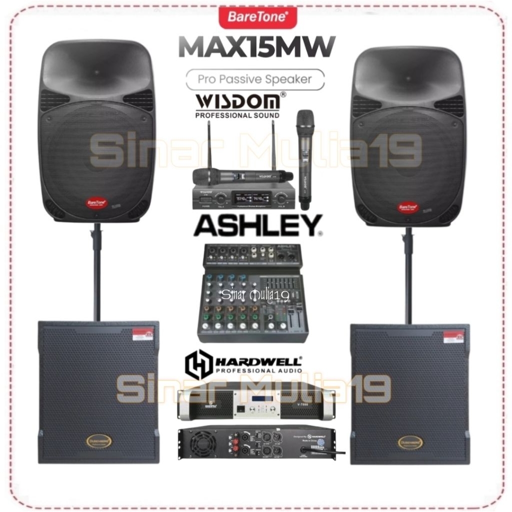 Paket Sound System Live Musik ( Karaoke ) Speaker 15 Inch BareTone MAX15MW Subwoofer Aktif DusenBerg