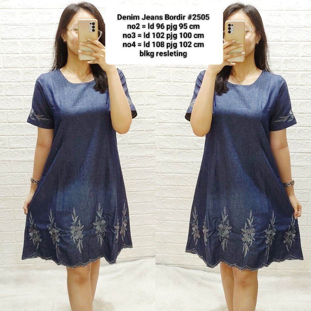 Dres jeans bordir bunga bawa tangan pendek sn2505
