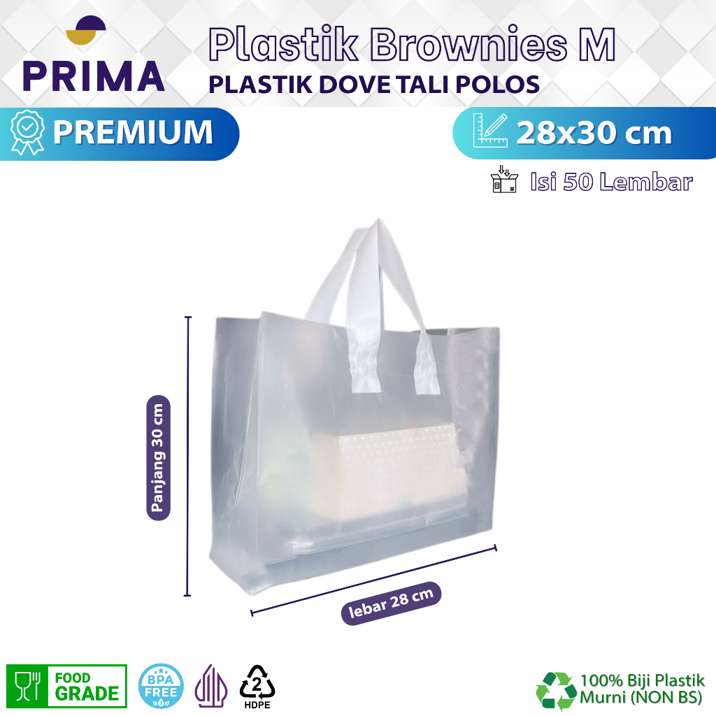 Kantong Plastik Dove 28x30 cm Tali Polos isi 50 pcs untuk Kemasan Dus Donat isi 3, Keranjang Topas