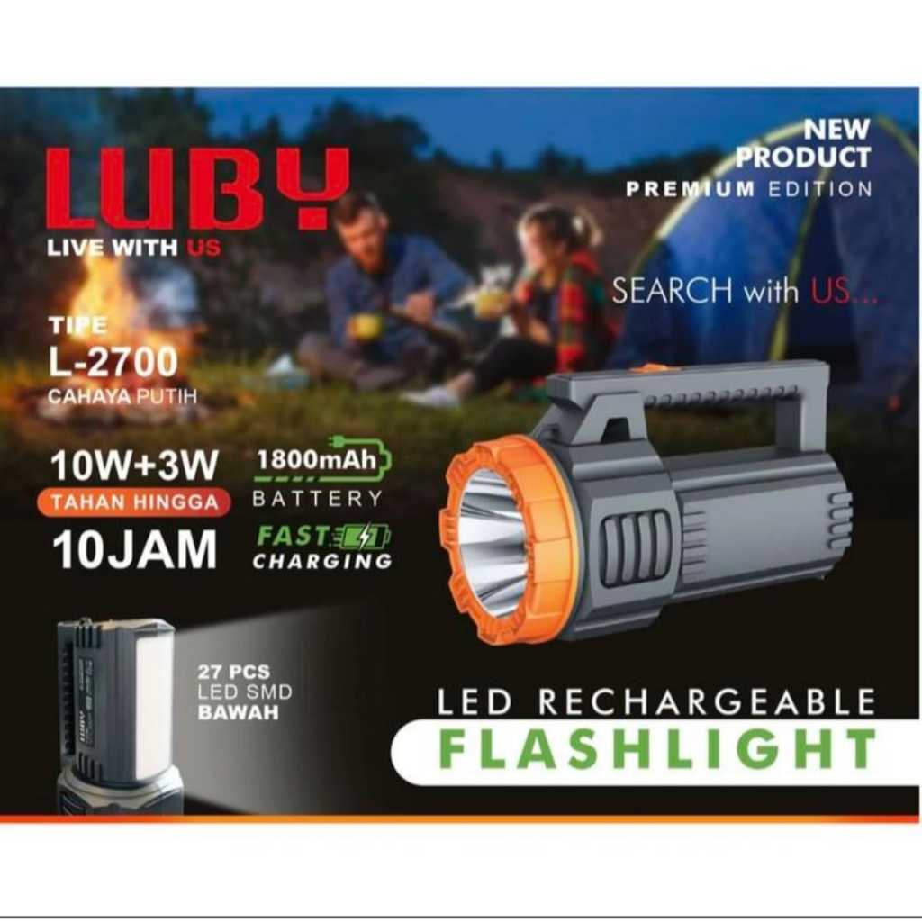 Senter Luby 10 watt baterai cas ulang L 2700 Fast charging premium / Senter cas ulang Luby L2700
