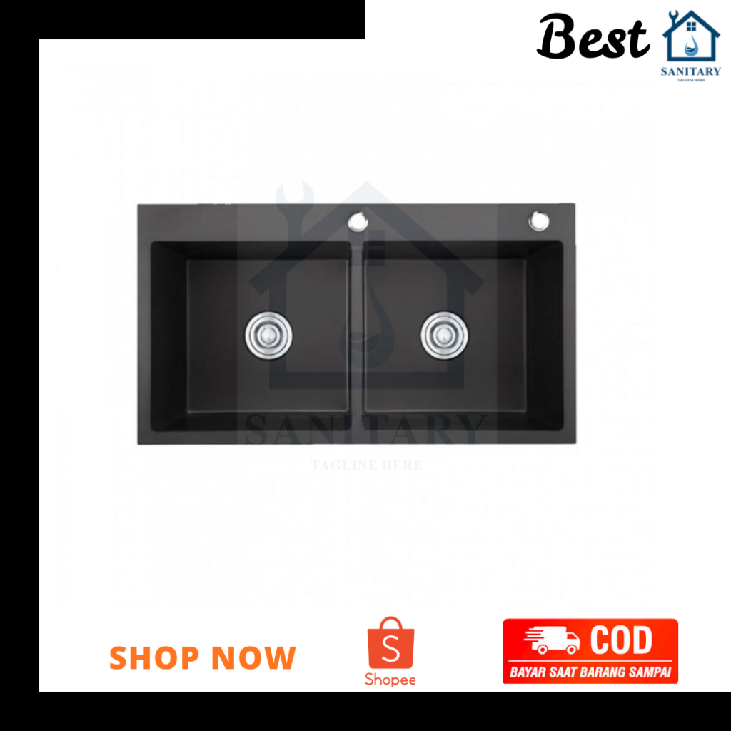 KITCHEN SINK STAINLESS 8245 BLACK/BAK CUCI PIRING HITAM 2 LOBANG