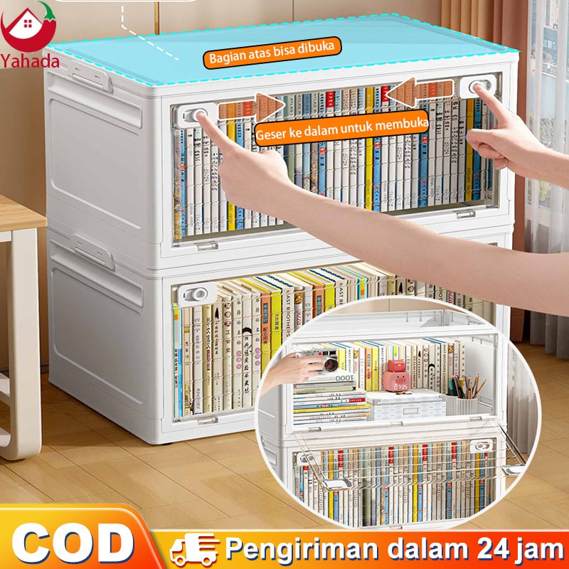 Yahada Kotak Penyimpanan Buku Lipat | Kotak Buku Pelajar | Kotak Transparan Serbaguna untuk Rumah