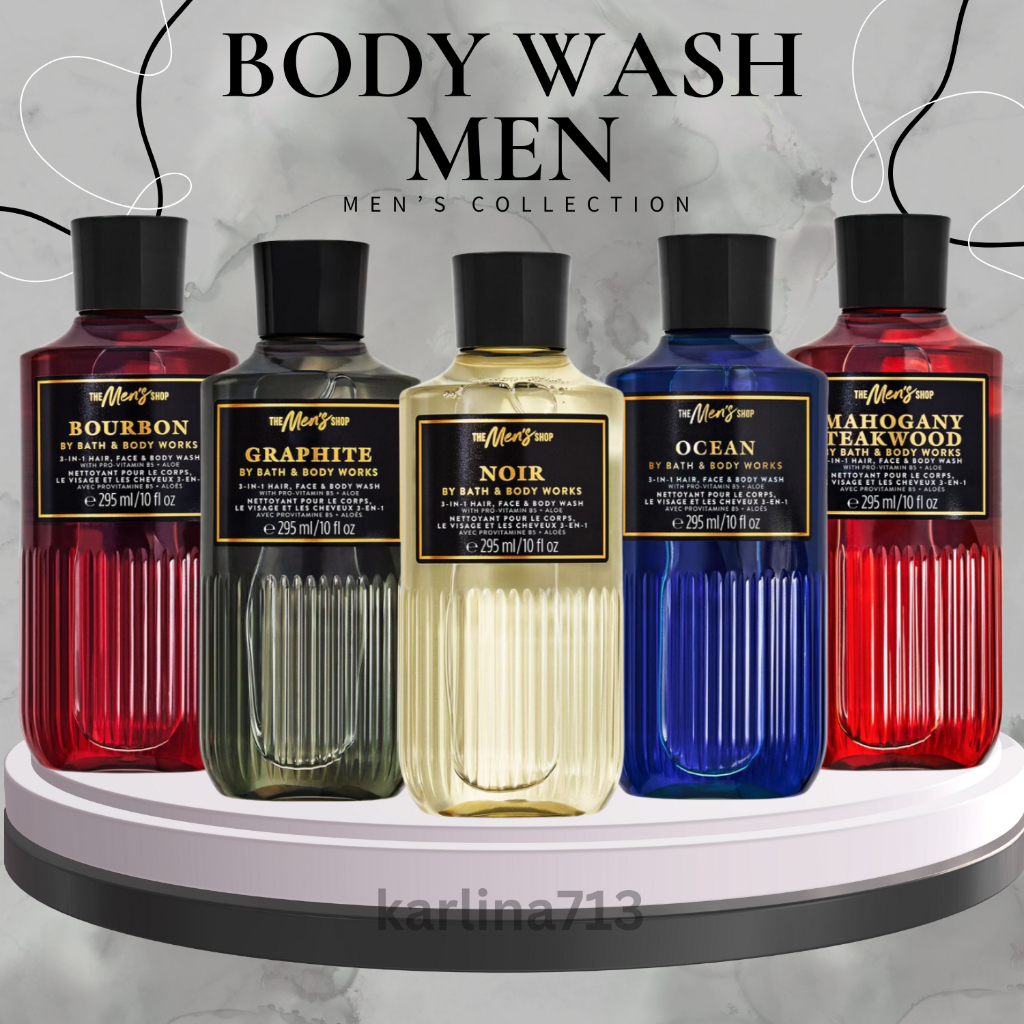 BBW Men 3in1 Hair Face & Body Wash Series 295ml & 88ml Travel Original ( After Dark - Bourbon - Ocea