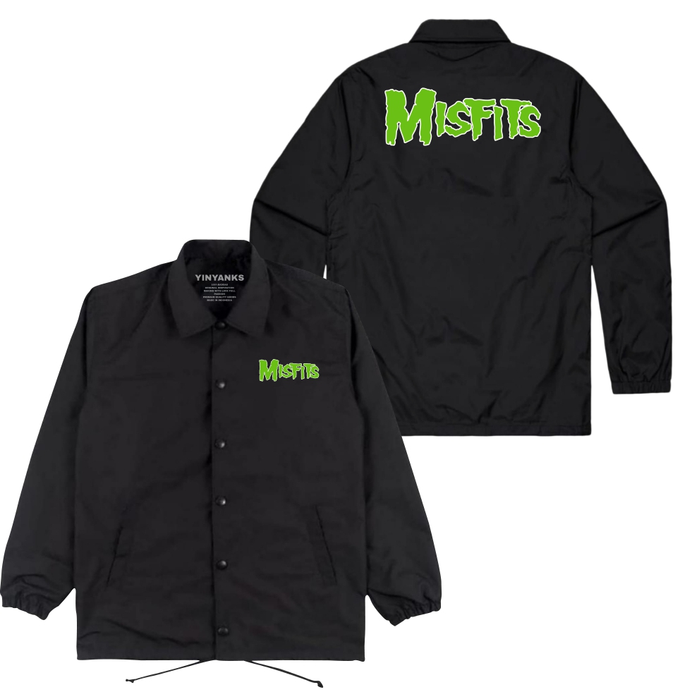 The Wasnas Coach Jacket Misfits Green Font Jacket musik warna Hitam
