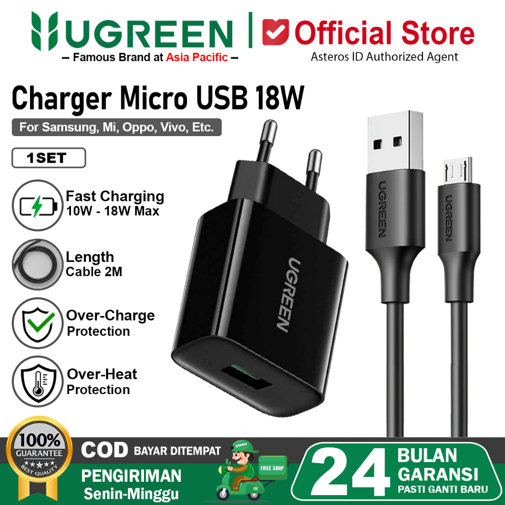 UGREEN Charger Samsung Oppo Vivo Mi Micro USB FAST Charging 10w 15w 18w 2Meter