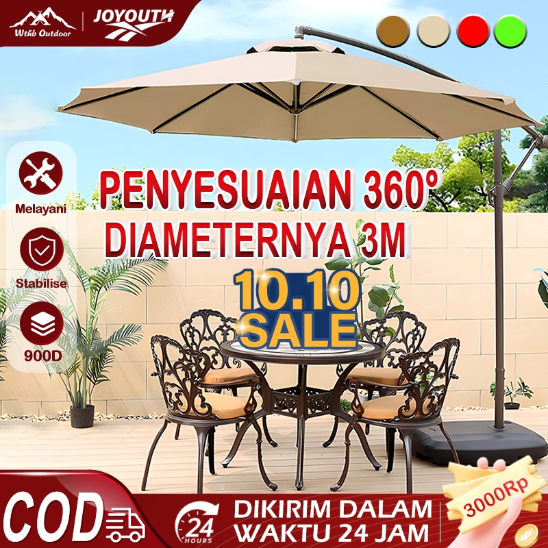JOY Payung taman outdoor payung gantung 3m Cafe Payung Teduh Matahari Umbrella Pelindung Bulat denga