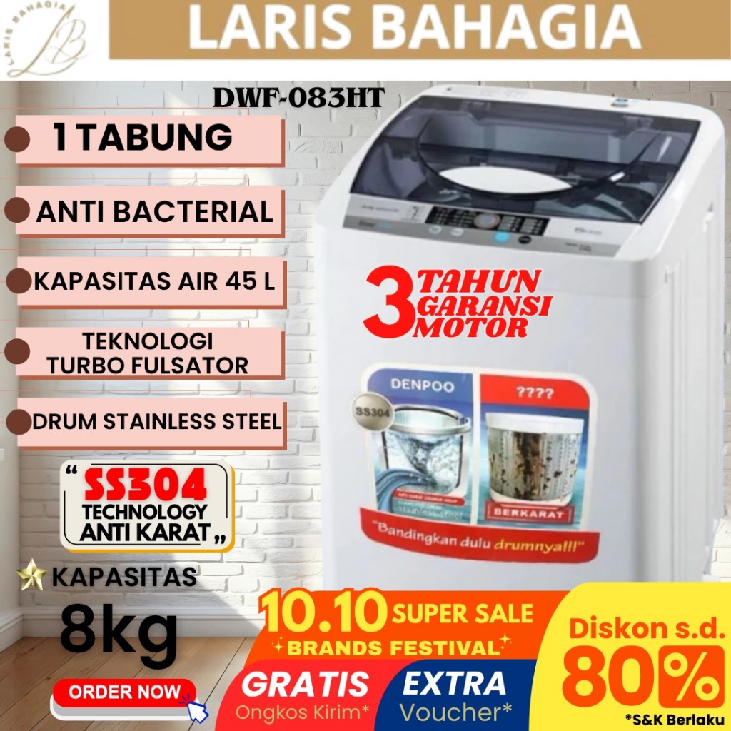 Mesin Cuci 1 Tabung DENPOO DWF 083 HT 8KG
