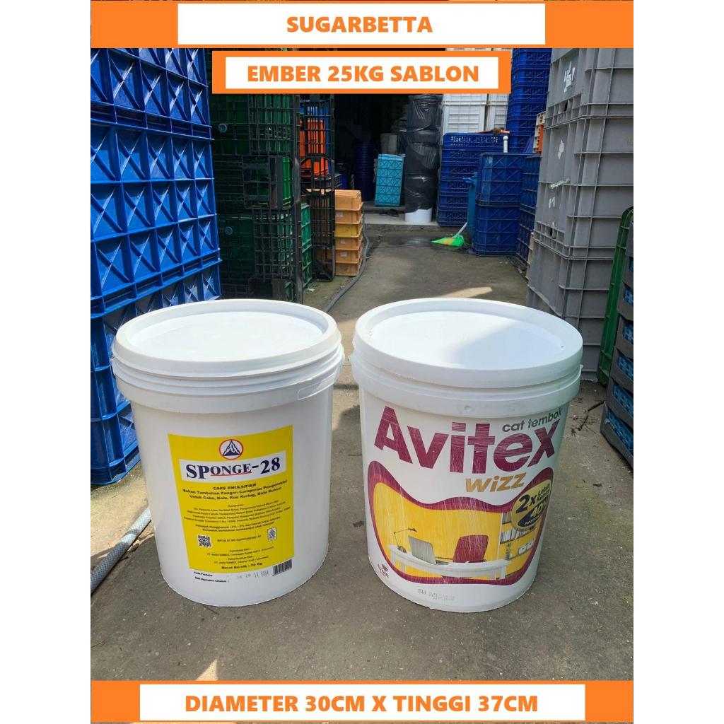 Ember bekas cat 25kg/20kg sablon MERK RANDOM plus tutup ember bekas plastik 25kg sablon