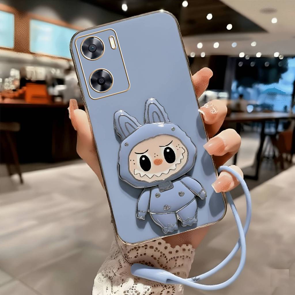 Soft Case Oppo A57 A77s Casing Elektro Plating Labubu miror Free tali lanyard