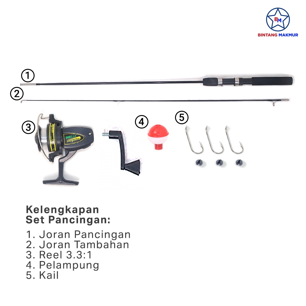 Set Pancingan Lengkap Reel Joran Pancing Antena Serat Karbon 160 CM