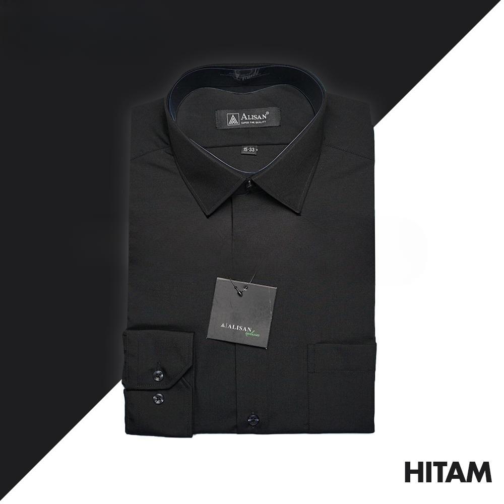 Alisan Kemeja Pria Lengan Pendek Polos Reguler Warna Hitam