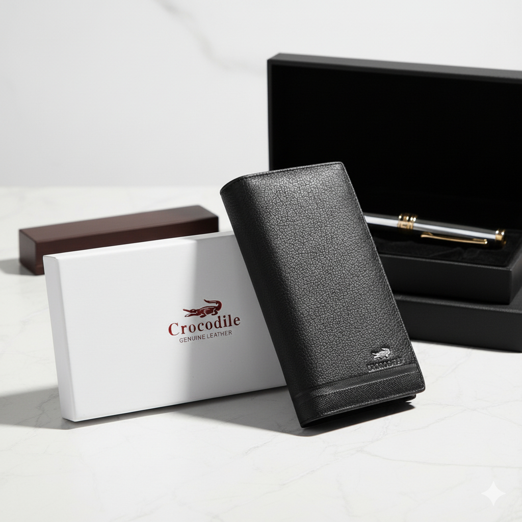 Dompet Lipat casual Pria Cowok Panjang Distro Bahan Kulit Asli Terbaru Cro 1201-08 Black