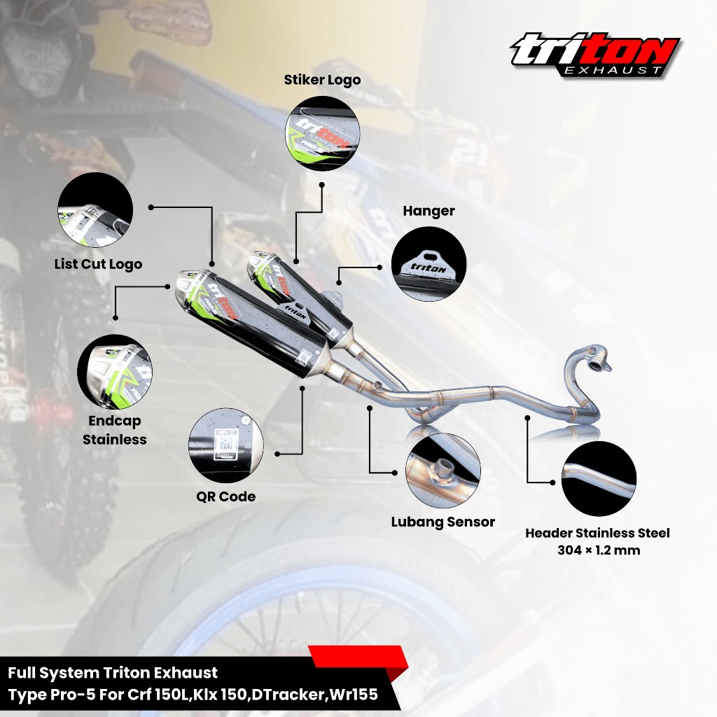 Knalpot WR 155 CRF 150 L KLX DTRACKER Double Slincer Suara Ngebas Adem Original Triton Type Pro5