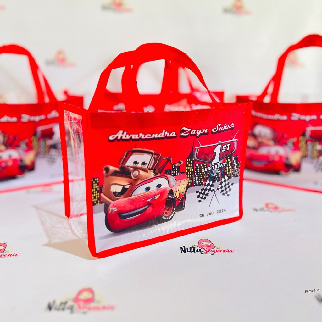 Souvenir Ultah Tas Ulang Tahun Anak Goodiebag Snack Mika Transparan Custom Gambar Cars
