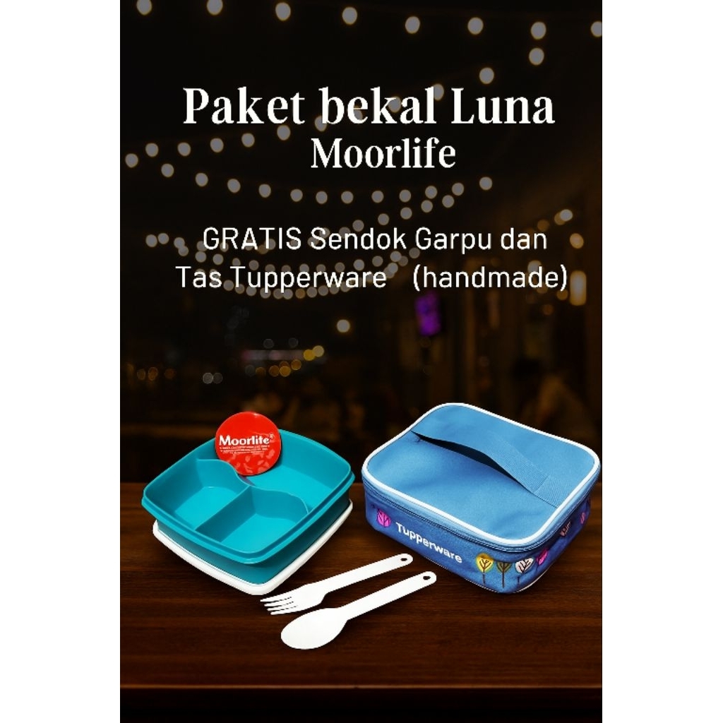 Paket bekal kotak makanLuna moorlife gratis sendok garpu dan tas tupperware