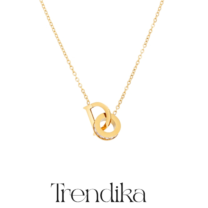 Trendika Kalung huruf sederhana kalung wanita zirkon berkilau kalung ulang tahun emas mawar N1046
